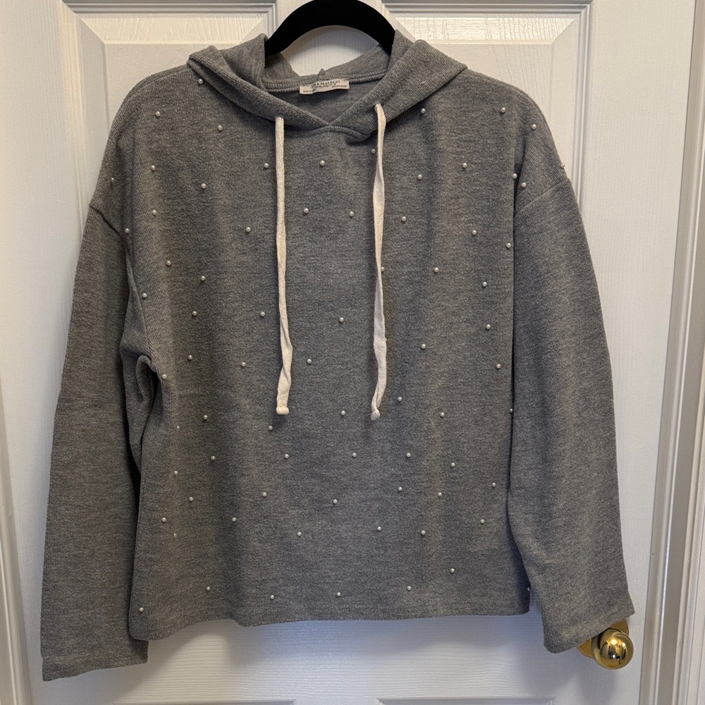 Zara Pearl-Embellished Knit Hoodie